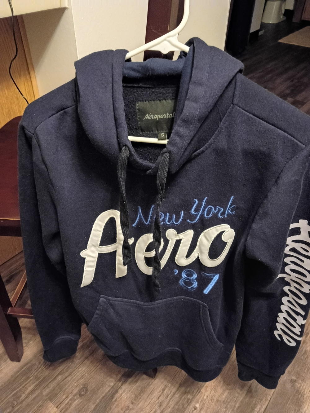 Aeropostale Navy 'Aero' Pullover Hoodie with Script Sleeve